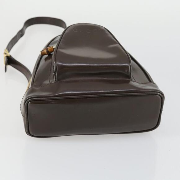 GUCCI Bamboo Shoulder Bag Enamel Brown Gold 003 3444 0127 Auth 154656
